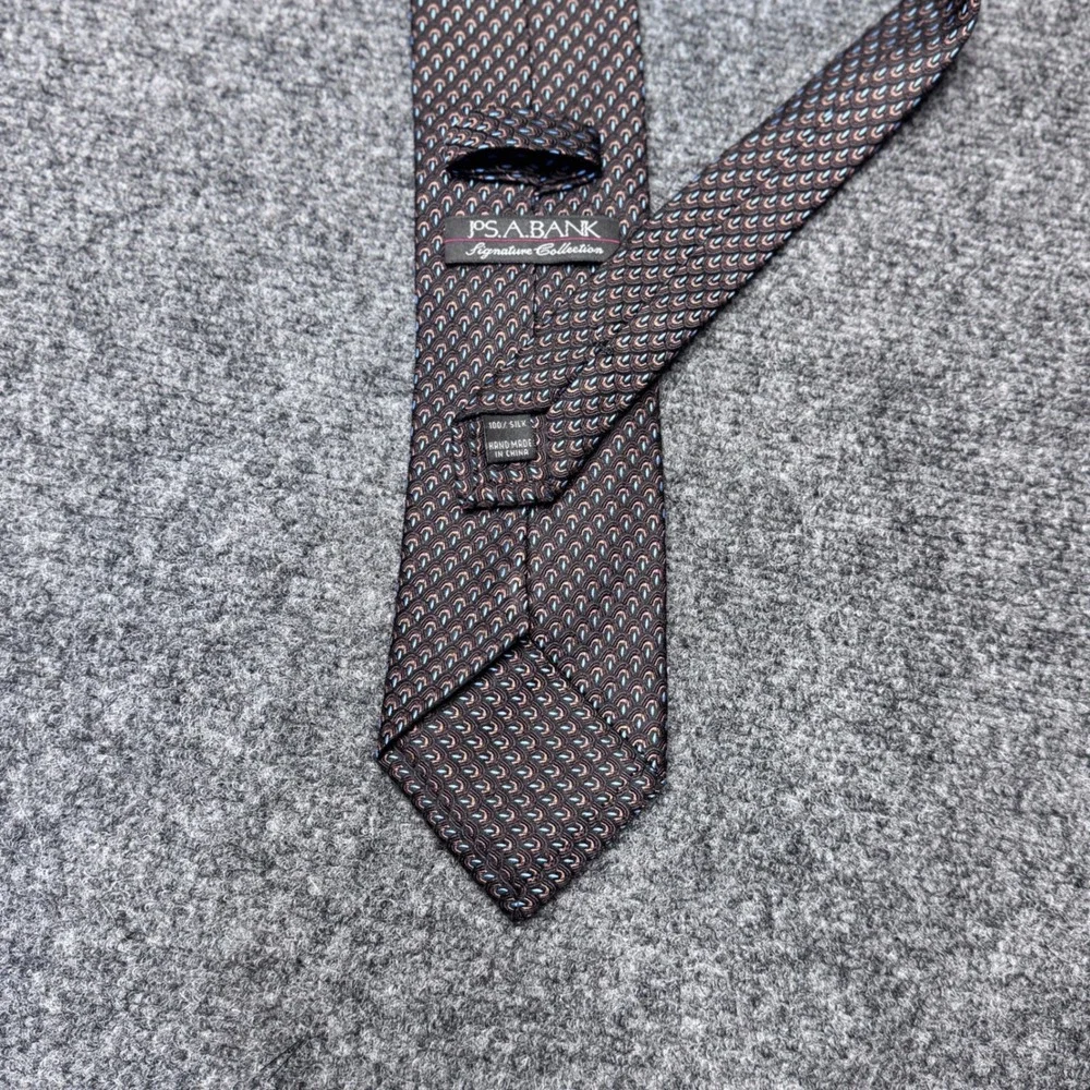 Jos. A. Bank Silk Necktie Mens OS Brown Blue Geometric Signature Collection Tie